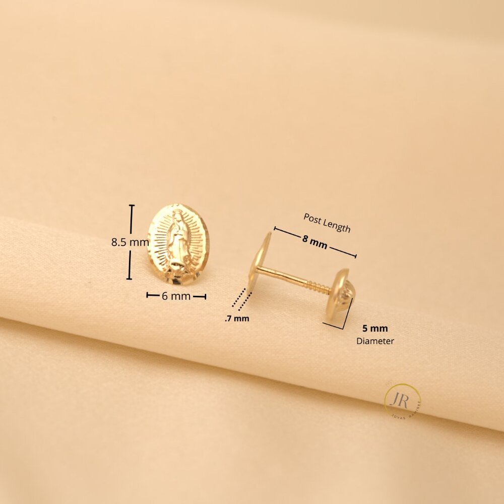 14K Solid Gold Our Lady of Guadalupe Stud Earrings • Catholic Gift for Her - Picture 6 of 7